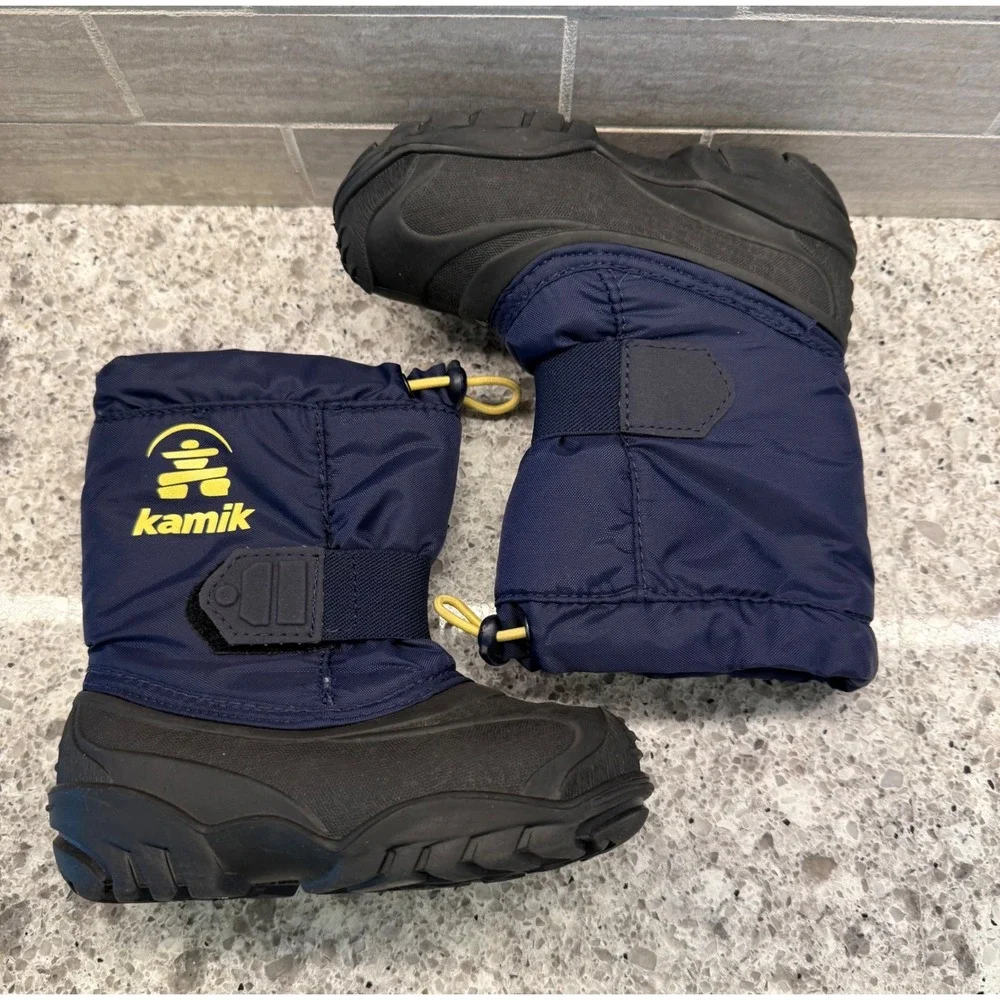 Kamik Navy Blue/Black/Yellow Waterproof Winter Snow Boots Kids Size 8T